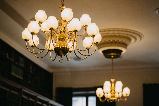 Overhead light in the lower library
